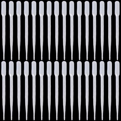 50Pcs 3ML Plastic Dropper Liquid Dropper Tool Clear Long Refillable White Essential Oil Laboratory Calibrated Eye Container Pipettes for Essential Oils Liquids Resin Activities Accessories - size: 6.3x0.51 inch(16x1.3cm)