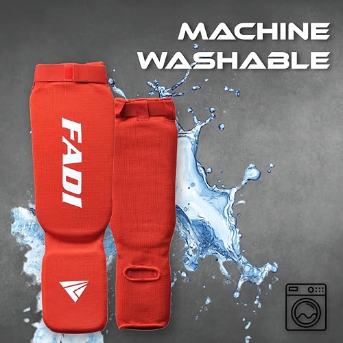 Shin Guards – Durable Leg & Instep Protection for Muay Thai, Kickboxing, MMA, BJJ, Karate & Taekwondo | Lightweight Training & Sparring Shin Instep Guard - color: Red, size: Large