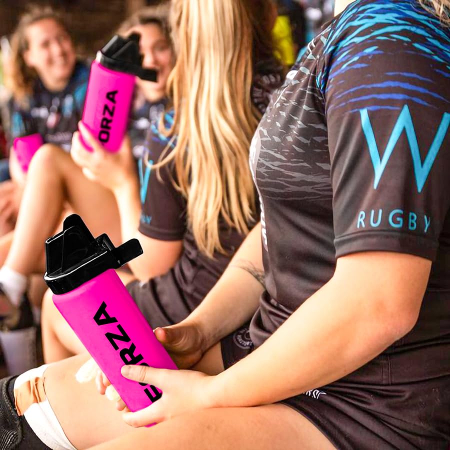 FORZA Team Hygiene Water Bottles – BPA-Free Squeeze Bottles with Contactless Nozzle for Athletes, 1 Litre Capacity (Pack of 1, Pink) - color: Pink, style: Pack of 1