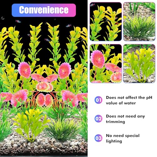AQUANEAT Artificial Fish Tank Plants, Plastic Aquarium Decorations, Yellow Accessories, 10pcs
