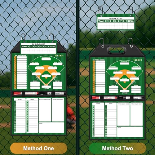 Magnetic Baseball Lineup Board, Foldable Clipboard for Coaches | Foldable lineup board with built-in handle, leather-covered surface. Baseball & softball coaching tool for dugout planning. - style: Baseball