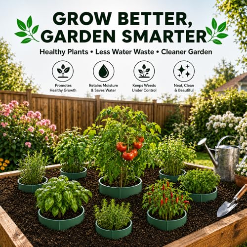 Planting Grow Rings, 30 Pcs Garden Border Segments for 8/10/12 Inch Plant Rings, Water Retention Root Watering, Seedling Protection for Raised Bed Vegetable Gardens, Easy Assembly (Green)