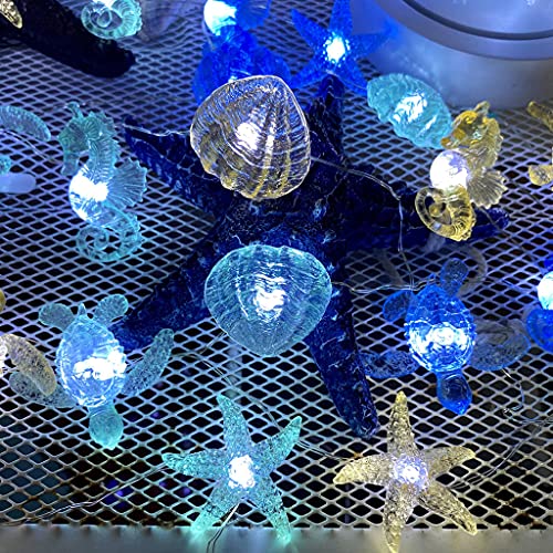 Ocean Themed String Lights Marine Life Night Light Beach Décor Sea Turtle Seahorse Starfish Clam Decorative Lights Battery Operated USB Plug in 30LED 10ft Christmas Tree Ornaments Holiday Bedroom
