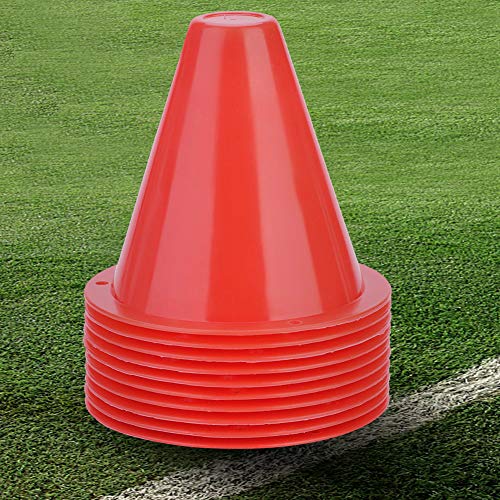 WNSC Football Marking Discs, Unbreakable PE Cone Shape 10pcs Football Cone, Improve The Controlling Ability of Football for Football Training Games for Boys(red)
