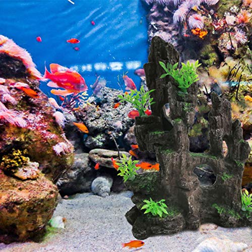 Aquarium Mountain View Stone Resin Fish Tank Decoration Betta Hideout Caves Rockery Landscape Tree Rock Hiding Cave Decor for Small Fish Shrimp Play Ornament