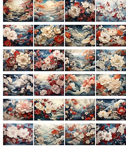 Large Stickers Pack 24 pcs ~ Vibrant Blossoms Amidst Serene Waters: A Journey Through Floral Elegance - Stickers Collection Showcasing Nature's Vivid Dance Between Bloom and Wave - color: Fourtynine