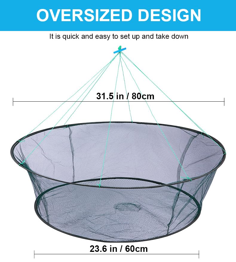 Foldable Fishing Net, Nylon Minnow Trap Crab Trap Crab Net, Drop Net for Pier Fishing, Drop Nets for Pulling Up Fish with Rope, Portable Bridge Fishing Nets for Minnows Crawfish Shrimp