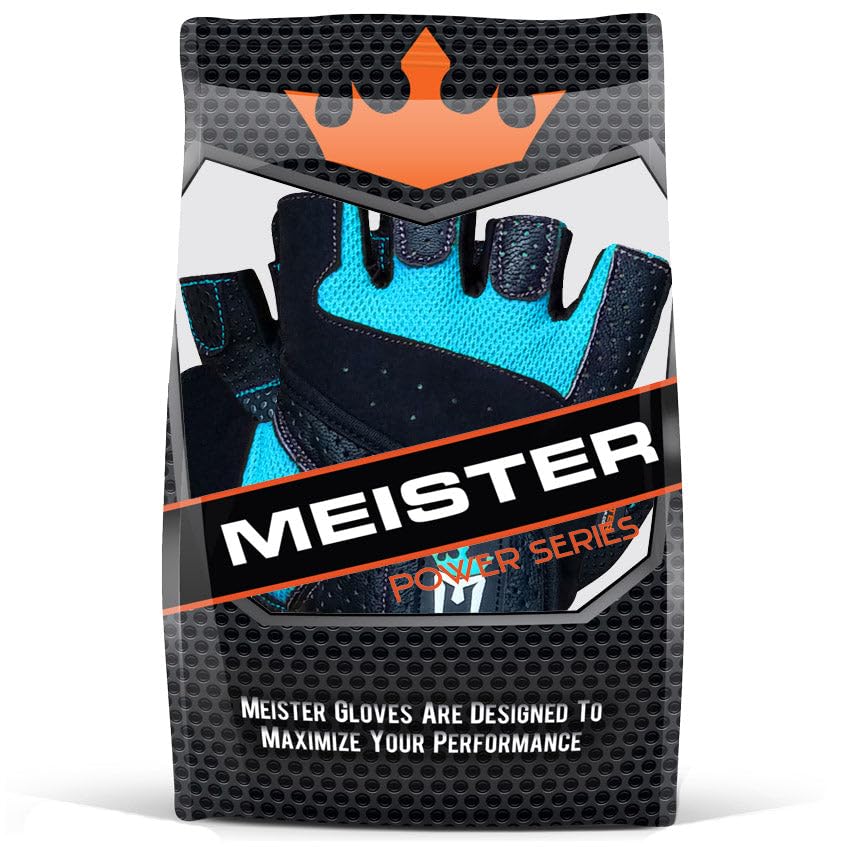 Meister Women's Fit Grip Weight Lifting Gloves w/Washable Amara Leather - color: Black / Turquoise, size: Medium