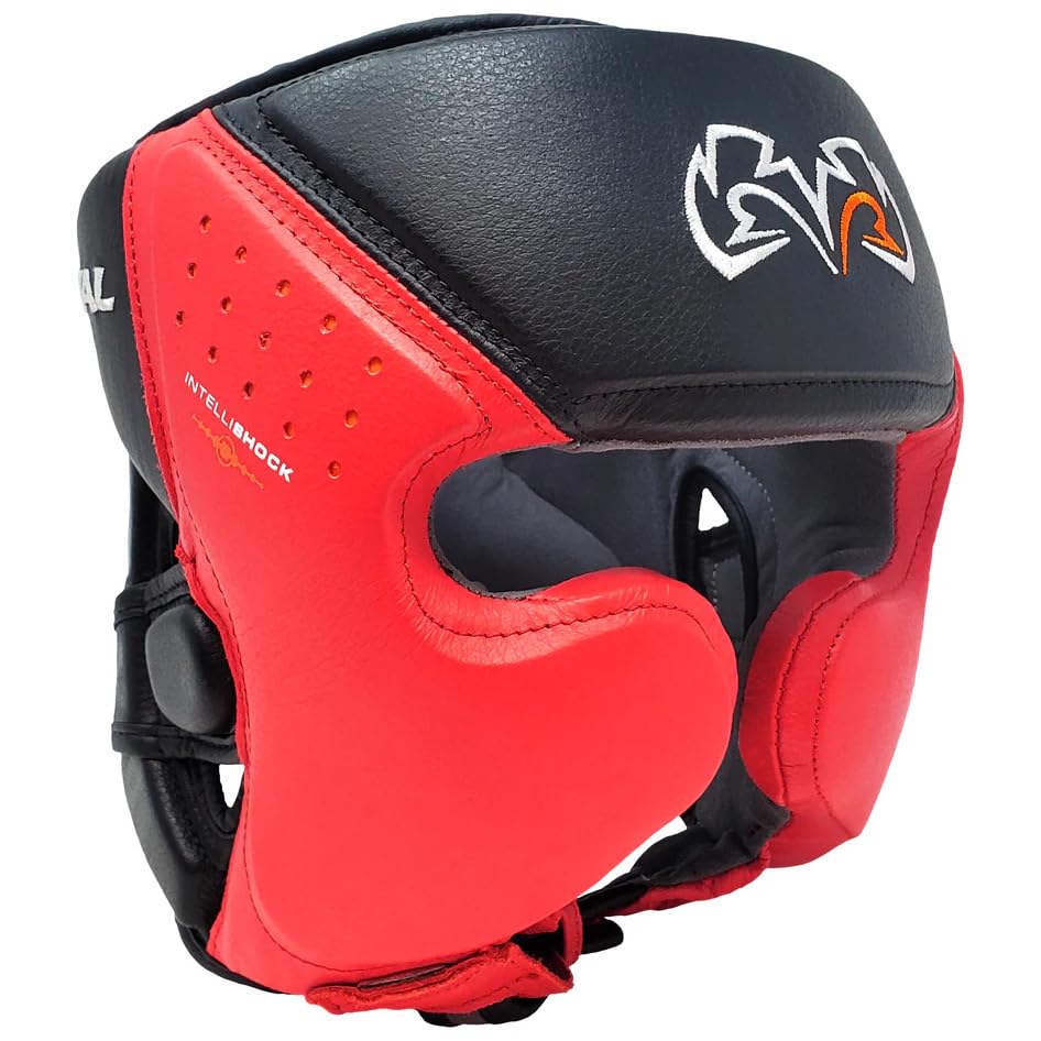RIVAL Boxing RHG10 Intelli-Shock Headgear, D3O Front and Side Padding, Hook and Loop Back Adjustment with Lace on Top, and Anatomical Rear Head Pad Every Time - color: Black/Red, size: Small