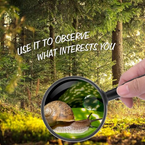 Lakei Magnifying Glass,10X Handheld Reading Magnifying Glass, 75mm Shatter Resistant Lens, Non-Slip Handle, Suitable for Elderly Reading, Adults Close Work, Hobbies and Halloween & Cosplay(Black)