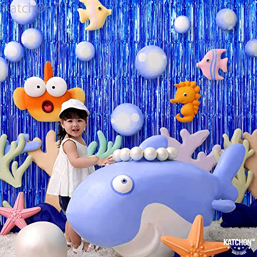 KatchOn Xtralarge Blue Fringe Backdrop - 8x3.2 Feet, Pack of 2 | Blue Streamers, Ocean Decorations | Under The Sea Party Decorations