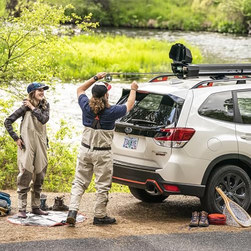 Yakima Rooftop Fly Rod Carrier, Adjustable Length Holder for up to 4 Fly Fishing Poles up to 10 Ft Long – Felt Padding, Reel Box & Tubes for Secure Gear Storage, DoubleHaul