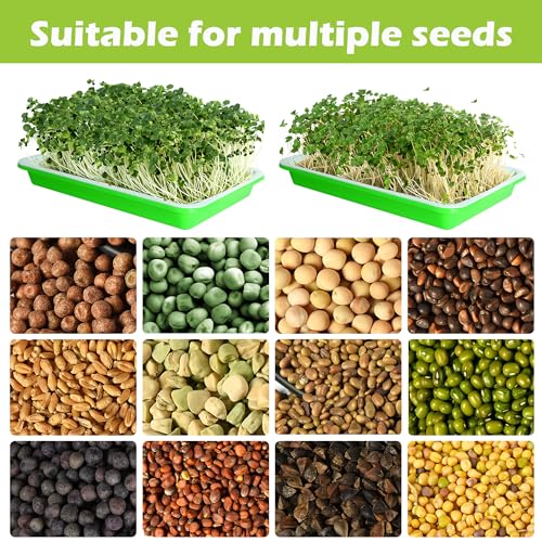 10 Pack Seed Sprouter Tray with Drain Holes - BPA Free Seed Garden Plant Germination Propagation Trays, Soil-Free Wheatgrass Tray Sprouter Microgreens Growing Kit with Germinating Paper