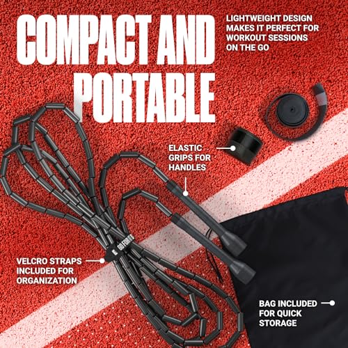 Sportbit Custom-Fit Beaded Jump Rope – Adjustable Length for Kids & Adults, Men & Women – Durable Fitness Rope for Gym & Home - color: Black