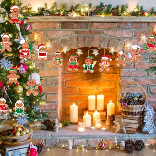 Frienda 48 Set Christmas Gingerbread Craft Kit Make a Gingerbread Man Ornament Stickers Bulk DIY Arts and Crafts for Xmas Tree Decoration Fun Christmas Party Favors Home Game Activities - style: Gingerbread Man