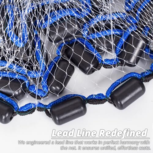 1.3 lbs/ft Fishing Cast Net with Eco-Friendly Lead Weights, 3/8inch Mesh Size, Throw Nets for Freshwater & Saltwater, 4/6/8/10/12 Ft Radius Casting Net - ProCast Series - size: 12 ft radius