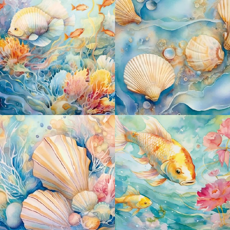 24 Sheets 6" x 6" Aquarium Scrapbook Paper Single-Sided Cardstock for Scrapbooking Journal