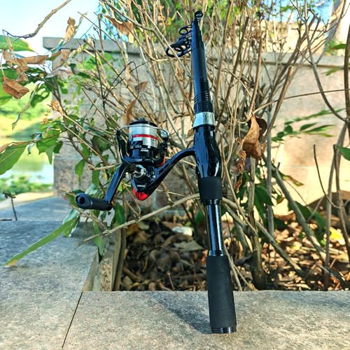 Telescopic Fishing Pole Combo, 2PCS 6.89ft Carbon Fiber Fishing Rods Spinning Reels Set,Full Kit with Fishing Pliers Lures and Carrier Bag for Travel Saltwater Freshwater