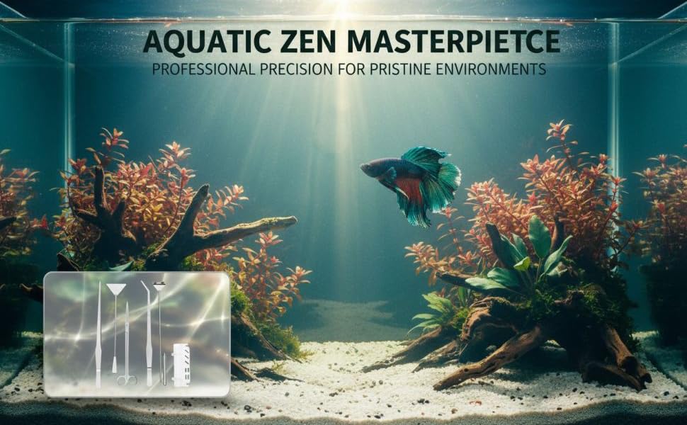 6 Pcs Stainless Steel Aquascaping Tools Kit, Aquarium Plant Tools Set, includes Algae Scraper, 15 in/38 cm Tweezers, 11.8 in/30 cm Scissors, 12.6 in/32 cm Sand Spatula, with Acrylic Holder, Silver