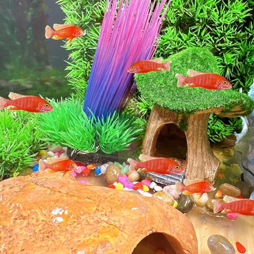 Aquarium Decoration House Resin Hollow Hideout House Moss Cave Betta Fish Log Ornament Tank Hideaway Accessories for Mini Small Fish Shrimp