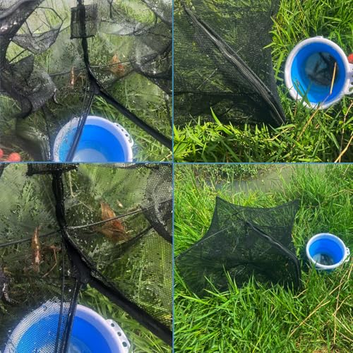 Fishing Bait Trap Collapsible Fish Bucket Net Lightweight Aluminum Pole Non-Slip Handle Catch Small Fish Crab Crawfish Cage 4 Hole