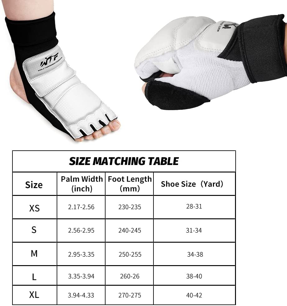 Taekwondo Karate Gloves & Sparring Gear Foot Protector Set, Boxing Sparring Foot Guard and Half-Finger Gloves for Martial Arts TKD Kung Fu Punch Bag Kickboxing MMA Training - size: Small