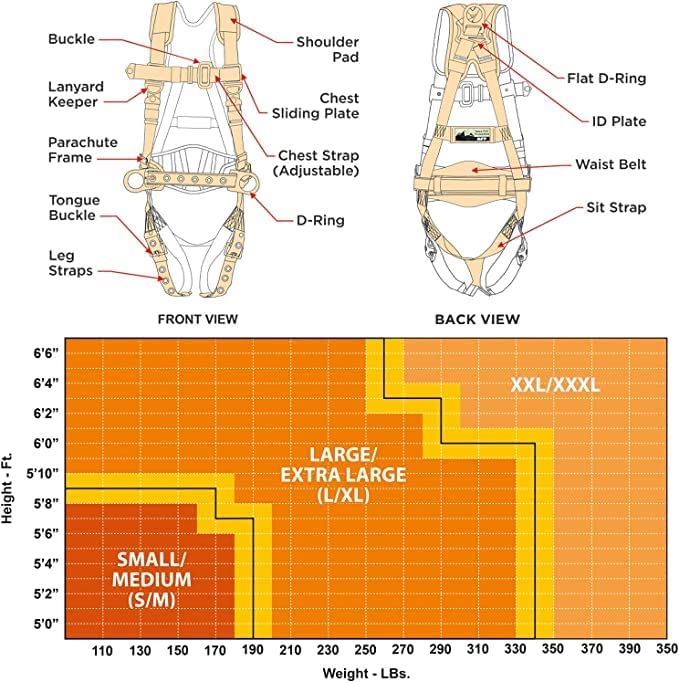 AFP Demon Comfortable Fall Protection Harness Kit – OSHA/ANSI PPE Full Body Safety Harness for Construction Work - size: Large-Extra Large, style: Harness + Single Leg Snap Hook