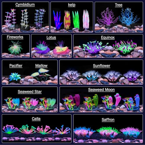 Soft Silica Gel Moves Naturally with Water Flow, Aquarium Decorations Glow in The Dark, Glowing Coral Ornaments for Fish Tank Decorations (Green, Winter Beauty)