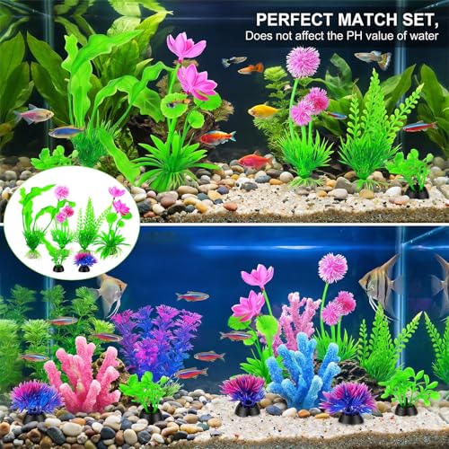 12 Pcs Fish Tank Plants, Aquarium Decorations, Plastic Aquarium Plants, Fish Tank Accessories, Betta Goldfish Tanks Accessories Fishs Bowl Ornaments