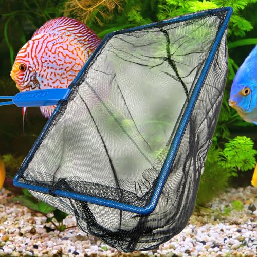 Aquatop 4-Inch Fine Mesh Aquarium Fish Net with 10-inch Blue Handle - Gentle, Safe, and Durable, Ideal for Freshwater and Saltwater Tanks, AQ-FN04F