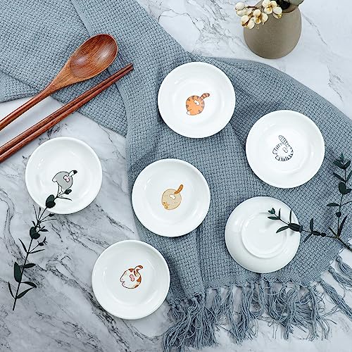 Super Cute Funny Cat Butts Ceramic Sauce Dish/Seasoning Dish/Sushi Soy Dipping Bowl/Appetizer Plates/Serving Dish for Kitchen Home(Set of 6) - color: Cat Butts