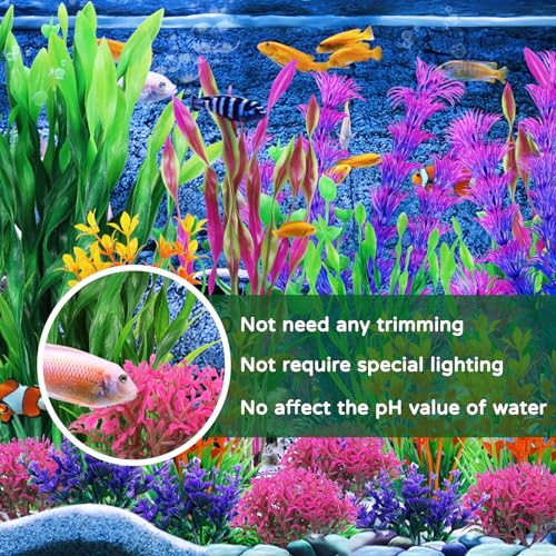 Fish Tank Decorations Plants, 20pcs Aquarium Decorations Plants Plastic, Fish Tank Accessories, Fish Cave and Hideout Ornaments, Aquarium Decor