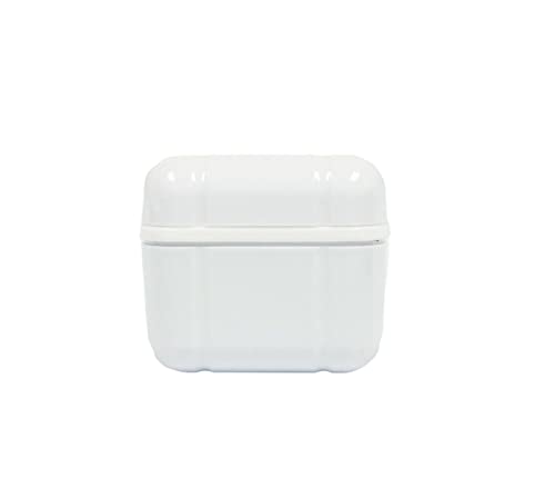 Denture Bath Case Cup Box Holder with Basket, Storage Container Care for Dentures, Clear Braces, Night Guard & Retainers,Traveling (White) - color: White