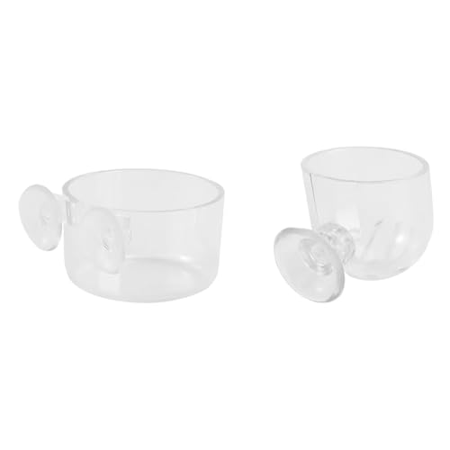 2pcs Aquarium Fish Food Feeder Cups with Suction Large and Small Acrylic Fish Feeding Containers for Chilled Bloodworm and Brine Shrimp for Aquarium Feeding
