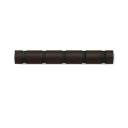 Umbra Flip Coat Rack, Wall Mounted 5-Hook Space Saving, Walnut/Black - color: Walnut/Black, size: 5 hook