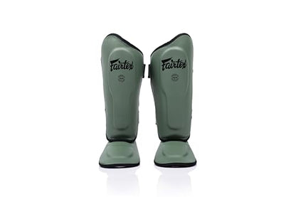 Fairtex SP9 Ultra Ergo Shin Guard Durable Syntek Leather Muay Thai Shin Pad - color: Green Olive, size: Medium