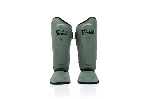Fairtex SP9 Ultra Ergo Shin Guard Durable Syntek Leather Muay Thai Shin Pad - color: Green Olive, size: Large