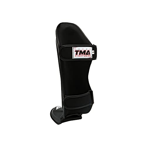 TMA Shin Guards Kickboxing Muay Thai, Premium Leather, Leg Instep Protection Pads, MMA Martial Arts Kicking Sparring Training Gear, BJJ Karate Boxing Taekwondo - size: Small