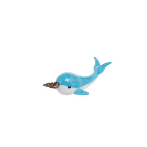 Beachcombers Mini Turquoise Glass Narwhal Figure Figurine Glass Art Home Decor Beach Coastal Ocean Sea Life 3.15 X 1.02 X 1.02 Turquoise