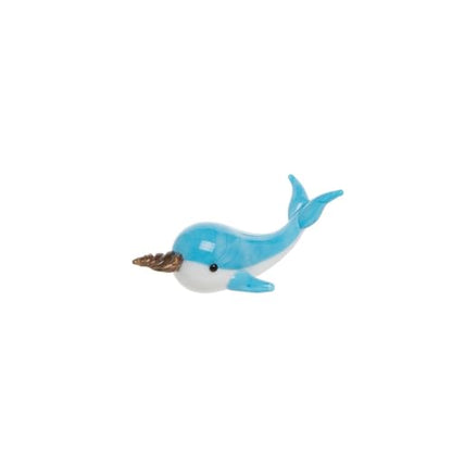 Beachcombers Mini Turquoise Glass Narwhal Figure Figurine Glass Art Home Decor Beach Coastal Ocean Sea Life 3.15 X 1.02 X 1.02 Turquoise
