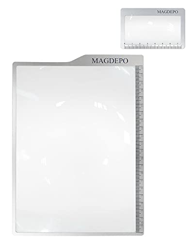 MAGDEPO 3X Page Magnifying Lens 8.6" x 6" Flexible Plastic Measuring Full Fresnel Sheet Ultra-Thin for Reading Book, The Bible, Map, Newspaper, Science, Hobbies with Card Size Magnifier