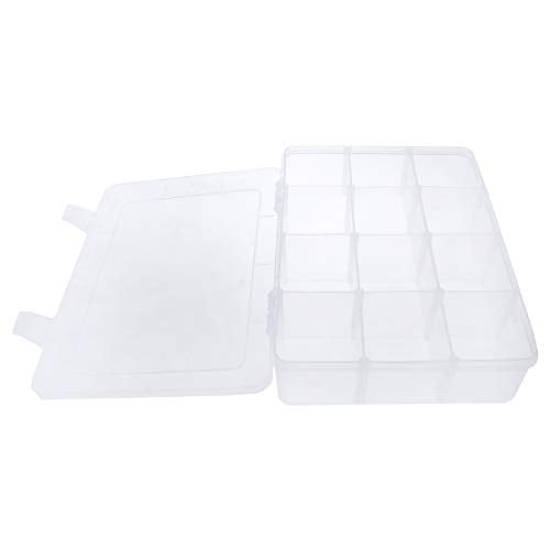 Xiaoyztan Clear Plastic Organizer, 12 Grids with Adjustable Dividers, Jewelry Box Bead Storage Container for Small Parts, Fishing Tackle, DIY Crafts, and Earrings - size: 8.8x6.6x2.3 in
