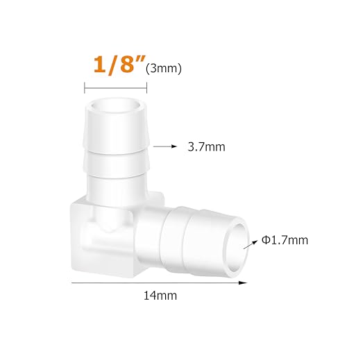 1/8" Hose Barb 90 Degree Elbow L Fitting, Plastic 2 Way Equal Barbed Joint Splicer Mender Union Adapter Hose Fitting (Pack of 7) - size: 1/8" (7Pcs)