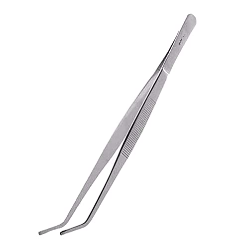 YNR Reptiles Feeding Tongs Tweezers Hospitals Aquarium Fish Tank Tools Aquatic Metal Stainless Steel (Curved, 18 Inches)