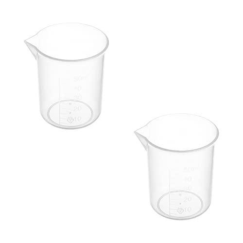 Othmro 2Pcs 50ml Measuring Cups Plastic Graduated Cups PP Plastic Graduated Beaker Clear Scale Cups Liquid Measuring Mixing Cups Graduated Plastic Measuring Cups for Lab Kitchen Liquids Transparent - color: 50ml 2Pcs