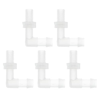 5 Pcs Plastic Hose Barb Fitting 90° Elbow 5/16" Hose Barb M8 Male NPT Barbed Adapter Clear PP - size: 5/16"-M8
