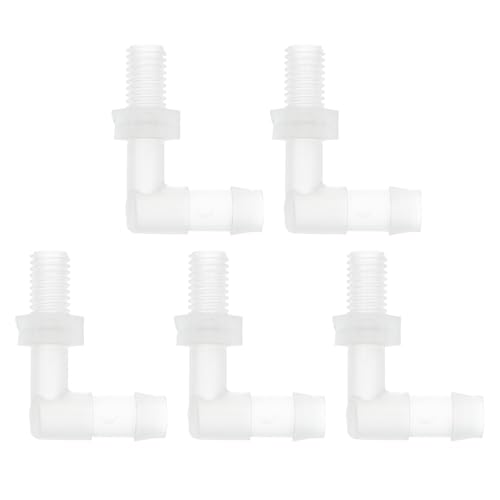 5 Pcs Plastic Hose Barb Fitting 90° Elbow 5/16" Hose Barb M8 Male NPT Barbed Adapter Clear PP - size: 5/16"-M8