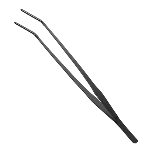 Reptile Feeding Tongs, Stainless Steel Lizard Feeding Tongs, Aquarium Curved Feeding Tweezers for Reptiles with Rubber Tip, Terrarium Feeding Tongs for Gecko, 14.96" Length, Black