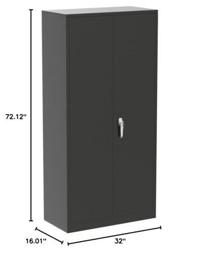 Storage Cabinet, 72” Black Garage Steel Locking Cabinet with Doors and 4 Adjustable Shelves, Tall Lockable File &Tool Cabinet for Home Office, Metal Classroom Cabinet Basement