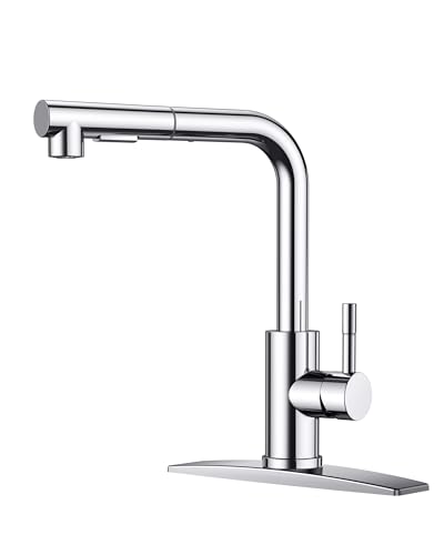 FORIOUS Kitchen Faucets with Pull Down Sprayer, Chrome Stainless Steel Single Handle Classic Pull Out Sink Faucet for Farmhouse Laundry RV Bar, with Deck Plate for 1 or 3 Holes - color: Chrome, style: Classic